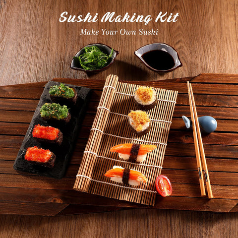 Delamu Sushi Making Kit, 20 in 1 Bazooka Roller Kit with Chef’s Knife, Bamboo Mats, Rice Mold, Temaki Sushi Mats, Rice Paddle, Spreader, Chopsticks, Sauce Dishes, Guide Book