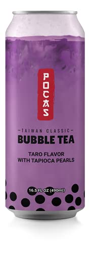 Pocas Bubble Tea with Tapioca Pearls, Taro (Pack of 8, 16.5 oz), Asian Drinks, Refreshing Milk Tea with Boba Pearls