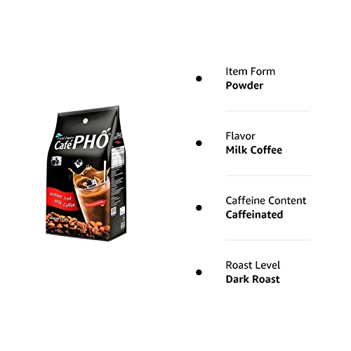 Cafe Pho Vietnamese 3in1 Instant Coffee Mix, Iced Milk Coffee, Cafe Sua Da, Single Serve Coffee Packets, Bag of 18 Sachets, Pack of 1-15 Months Shelf Life