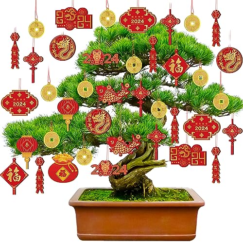 40 Pieces Happy Chinese New Year Decorations 2024 Hanging Chinese Knot Pendant Lantern Copper Coin Chinese Luna New Year Decorations Dragon New Years Ornaments for Spring Home Tree Car Party Supply - Pinsot