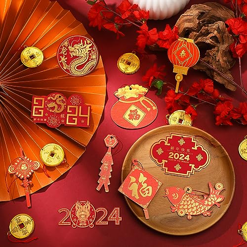 40 Pieces Happy Chinese New Year Decorations 2024 Hanging Chinese Knot Pendant Lantern Copper Coin Chinese Luna New Year Decorations Dragon New Years Ornaments for Spring Home Tree Car Party Supply - Pinsot