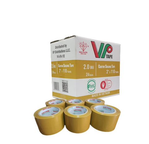 VPTAPE TAn Color Packing Tape, 3 Inch x 110 Yards, Thickness 2.0 Mil, Tan, 24 Rolls