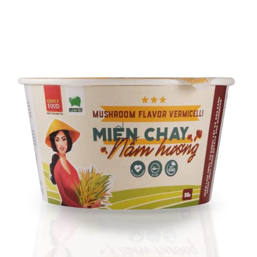 SIMPLY FOOD Instant Mushroom Glass Noodles (Miến Chay Nấm Hương) - 9 BOWLS/ 55g each