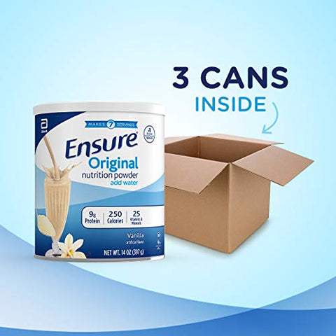 Ensure Original Nutrition Powder with 9 grams of protein, Meal Replacement, Vanilla,14 Ounce (Pack of 3)