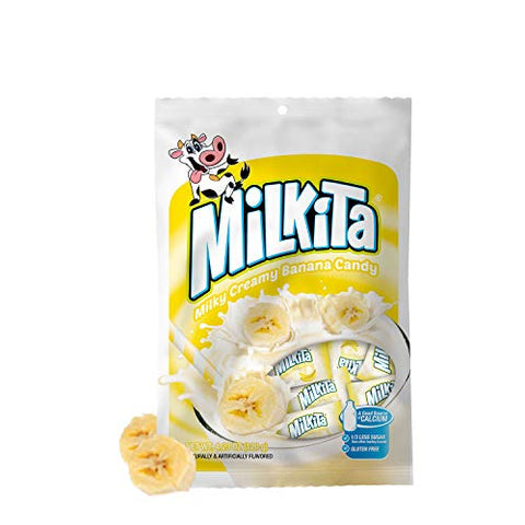 Milkita Creamy Shake Candy Bag, Gluten Free Chewy Candies with Calcium & Real Milk, Zero Trans Fat, Low-Sugar, Banana Flavor, 30 Pcs