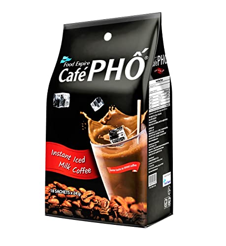 Cafe Pho Vietnamese 3in1 Instant Coffee Mix, Iced Milk Coffee, Cafe Sua Da, Single Serve Coffee Packets, Bag of 18 Sachets, Pack of 1-15 Months Shelf Life