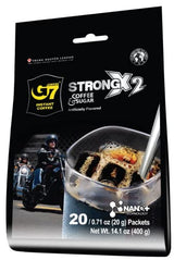 Trung Nguyen G7 Strong X2 Double Strength, 2 in 1 Instant Black Coffee and Sugar (20 Single Serve Packets)