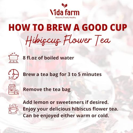 50 Hibiscus Tea Bags, Natural Dried Hibiscus Flowers Tea Bags