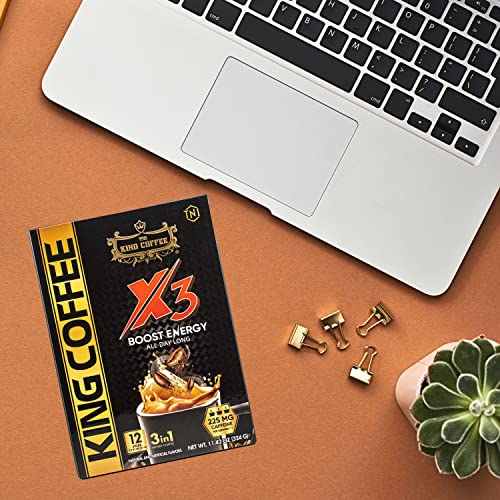 King Coffee 3in1 X3 Instant Vietnamese Coffee Packets, Box 12 sticks x 0.95 oz (27g)