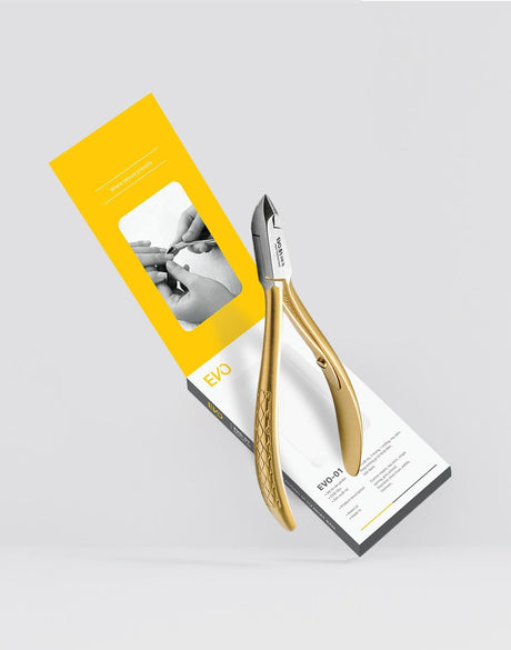 EVO-01 Gold Luxury Cuticle Nipper - Premium Nail Care Tool with Gold Plated Finish | Lap/Textured Handle | Single Spring | Jaw Size 16 | Straight Handle