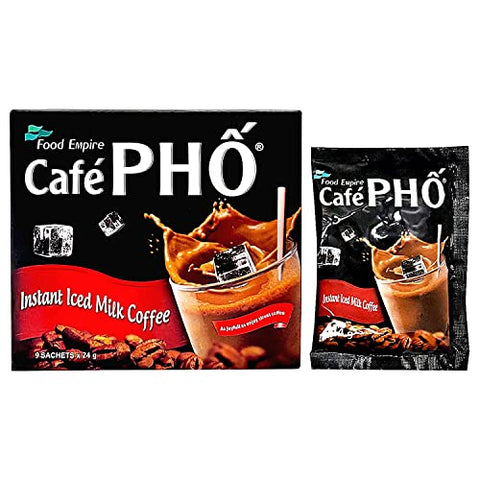 Cafe Pho Vietnamese 3in1 Instant Coffee Mix, Iced Milk Coffee, Cafe Sua Da, Single Serve Coffee Packets, Box of 9 Sachets, Pack of 1