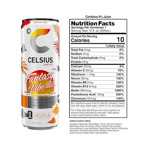 CELSIUS Sparkling Energy Drink - 12 fl oz (Pack of 6) - Variety Pack (Oasis Vibe, Fantasy Vibe, Peach Vibe, Arctic Vibe, Tropical Vibe) Available Kind, Functional Essential Energy Drinks, Zero Sugar - By World Group Packing Solutions