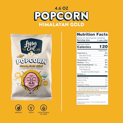 LesserEvil Himalayan Gold Organic Popcorn, 4.6 Oz