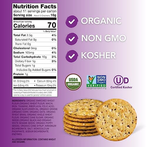 Milton's Craft Bakers Organic Multi-Grain Crackers - Multigrain Crackers, Certified Organic, Non-GMO Project Verified, Kosher, Savory & Sweet Taste, Great for Charcuterie Boards - 24 Oz