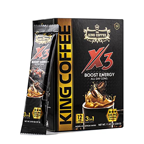 King Coffee 3in1 X3 Instant Vietnamese Coffee Packets, Box 12 sticks x 0.95 oz (27g)