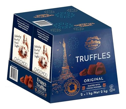 Chocmod Truffettes de France Natural Truffles, Plain, 1000-Gram Boxes (Pack of 2)