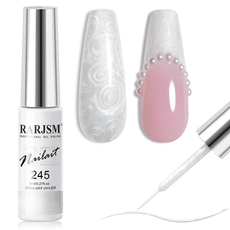 RARJSM Pearl Gold Gel Liner Nail Art Pearlescent Milky Light Purple White Golden Shell Glitter Swirl Effect Gel Nail Polish 8ml Build in Thin Brush Painted Drawing Striper Gel Polish Curing Requires