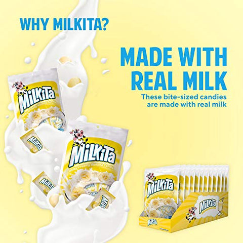 Milkita Creamy Shake Candy Bag, Gluten Free Chewy Candies with Calcium & Real Milk, Zero Trans Fat, Low-Sugar, Banana Flavor, 30 Pcs
