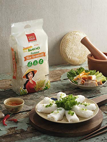 Premium Fine Rice Woven Vermicelli Noodle Sheet by SIMPLY FOOD (Banh Hoi) 17.6 Oz (500g)