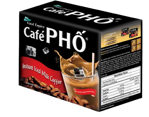 Cafe Pho Vietnamese 3in1 Instant Coffee Mix, Iced Milk Coffee, Cafe Sua Da, Single Serve Coffee Packets, Box of 9 Sachets, Pack of 1