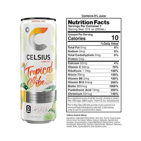 CELSIUS Sparkling Energy Drink - 12 fl oz (Pack of 6) - Variety Pack (Oasis Vibe, Fantasy Vibe, Peach Vibe, Arctic Vibe, Tropical Vibe) Available Kind, Functional Essential Energy Drinks, Zero Sugar - By World Group Packing Solutions