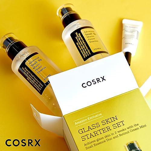 COSRX Glass Skin Korean Skincare Set- Advanced 96% Snail Mucin Serum (3.38fl oz * 2pcs) & Mini Sized 0.1% Retinol Cream for Face (0.1oz)- Korean Skin Care Gift Set, Anti Aging Set