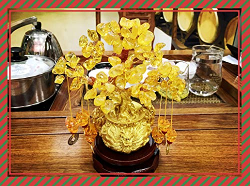 Feng Shui Citrine/Citrine Money Tree and Citrine Tree, Faucet Crystal Tree/Chinese Dragon Fortune Crystal Tree/Gift Tree (Yellow)