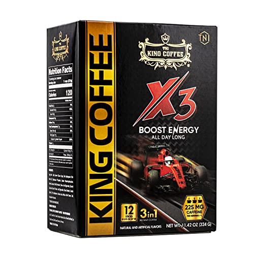 King Coffee 3in1 X3 Instant Vietnamese Coffee Packets, Box 12 sticks x 0.95 oz (27g)