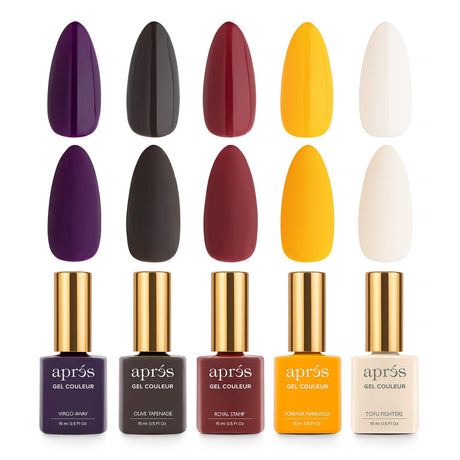 Apres Gel Couleur Combo Set, 5 Color Gel Nail Polish, Bright Nude Pastel Colors with Brush-X Nail Art Brush, 2024 Edition (Set 3)