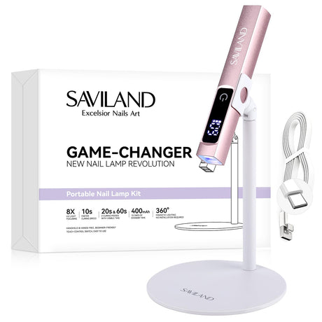 SAVILAND LED U V Light with Magnetic Stand & LCD Screen Portable Nail Lamp Kit Handsfree 2-Timer Modes Portable Mini Nail Dryer Stand for Gel Nails USB Rechargeable and Cordless for Home DIY Manicure