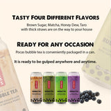 Pocas Bubble Tea with Tapioca Pearls, Variety Pack 8 can(16.5oz) (Taro x2, Brown Sugar x2, Matcha x2, Honey Dew x 2)