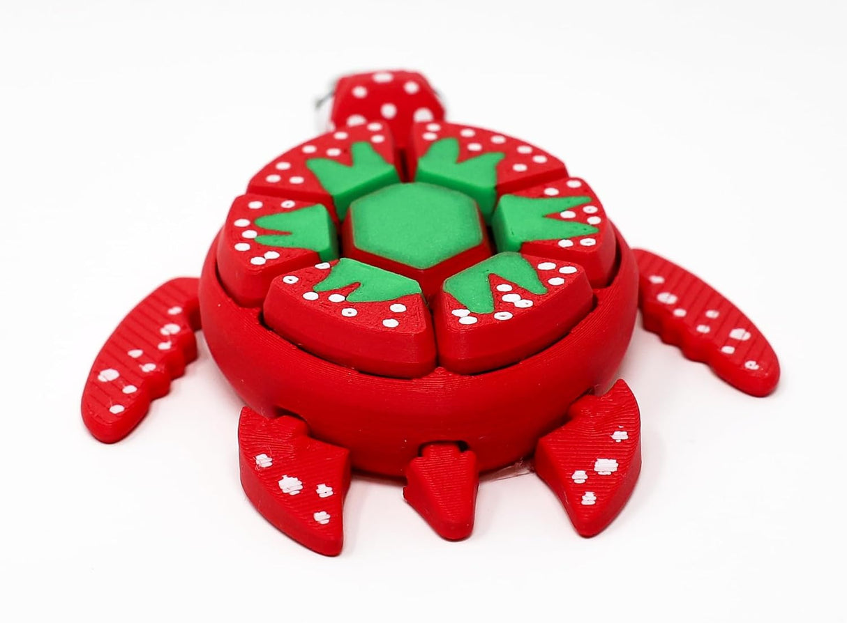 Fruit Turtle Fidget Clicker Keychain 3D Printed - Sensory Stress Relief Toy for Autism, ADHD, Anxiety, and Fidgeting (Strawberry Turtle)