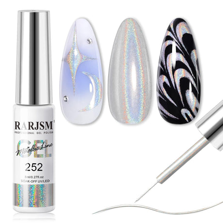 RARJSM Pearl Gold Gel Liner Nail Art Pearlescent Milky Light Purple White Golden Shell Glitter Swirl Effect Gel Nail Polish 8ml Build in Thin Brush Painted Drawing Striper Gel Polish Curing Requires