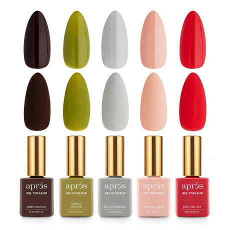 Apres Gel Couleur Combo Set, 5 Color Gel Nail Polish, Bright Nude Pastel Colors with Brush-X Nail Art Brush, 2024 Edition (Set 3)