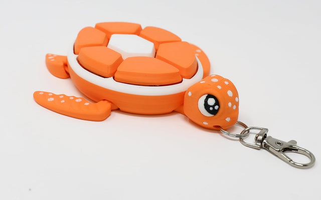 Fruit Turtle Fidget Clicker Keychain 3D Printed - Sensory Stress Relief Toy for Autism, ADHD, Anxiety, and Fidgeting (Orange Turtle)