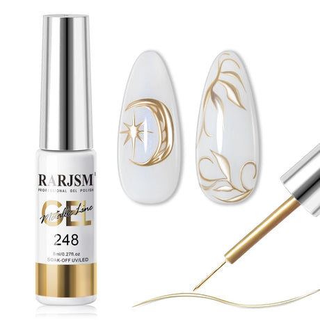 RARJSM Pearl Gold Gel Liner Nail Art Pearlescent Milky Light Purple White Golden Shell Glitter Swirl Effect Gel Nail Polish 8ml Build in Thin Brush Painted Drawing Striper Gel Polish Curing Requires
