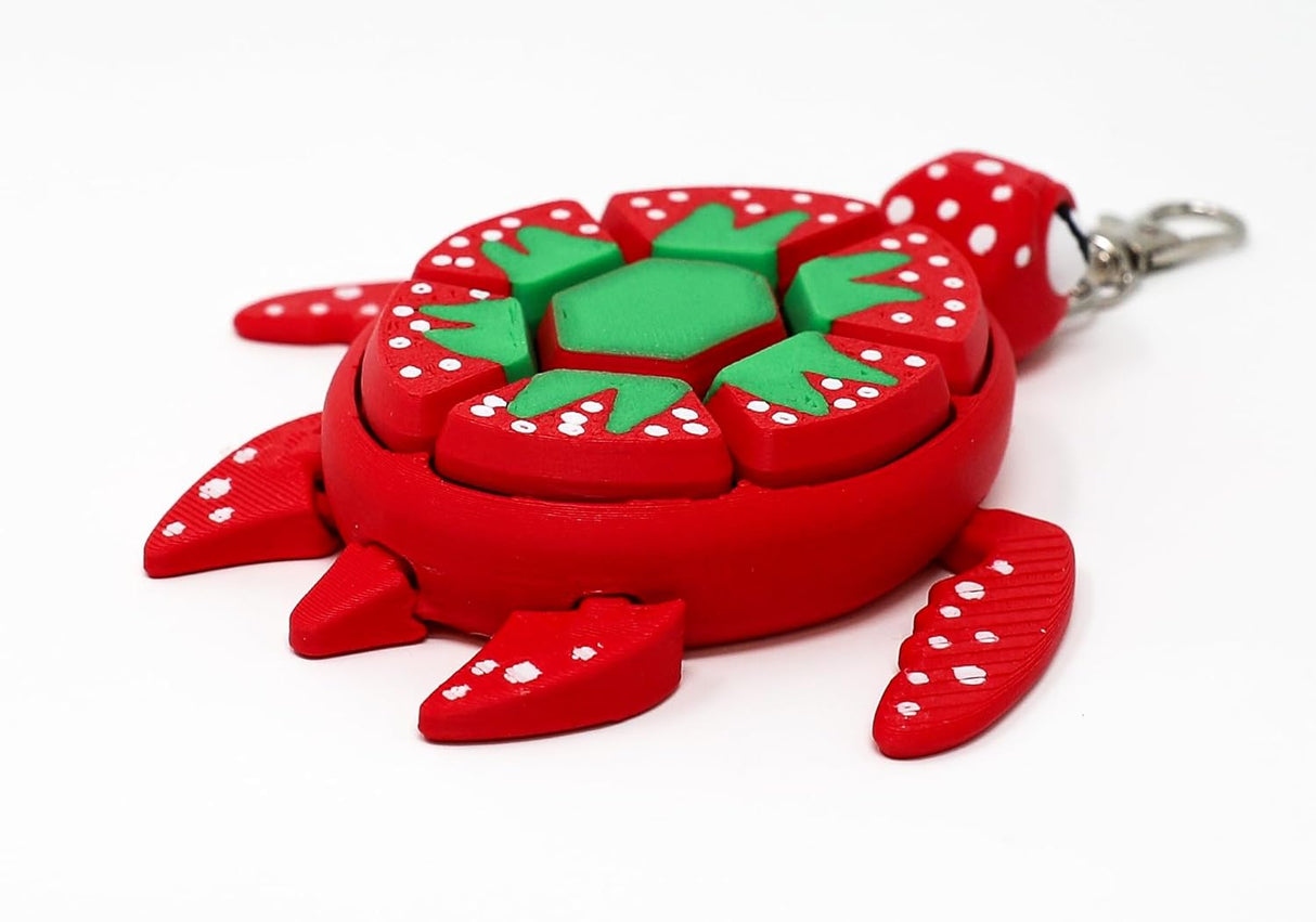 Fruit Turtle Fidget Clicker Keychain 3D Printed - Sensory Stress Relief Toy for Autism, ADHD, Anxiety, and Fidgeting (Strawberry Turtle)