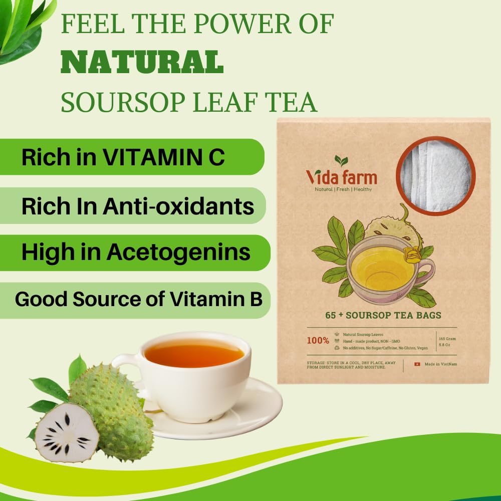 65 Soursop Tea Bags, 100% Natural Pure Soursop Leaves Tea Bags