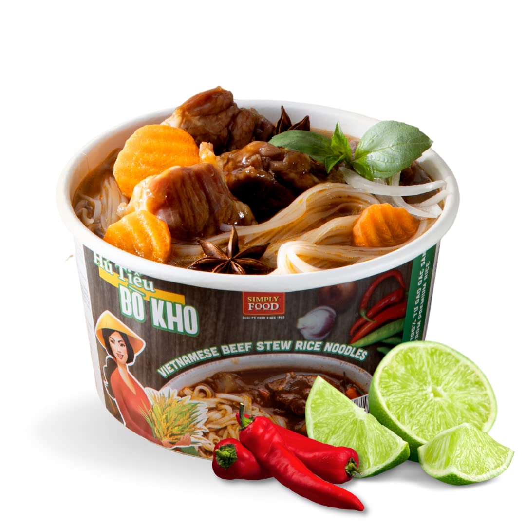 Simly Food Instant Vietnamese Beef Stew Rice Noodles (Hủ Tiếu Bò Kho) - 9 BOWLS/ 75g each