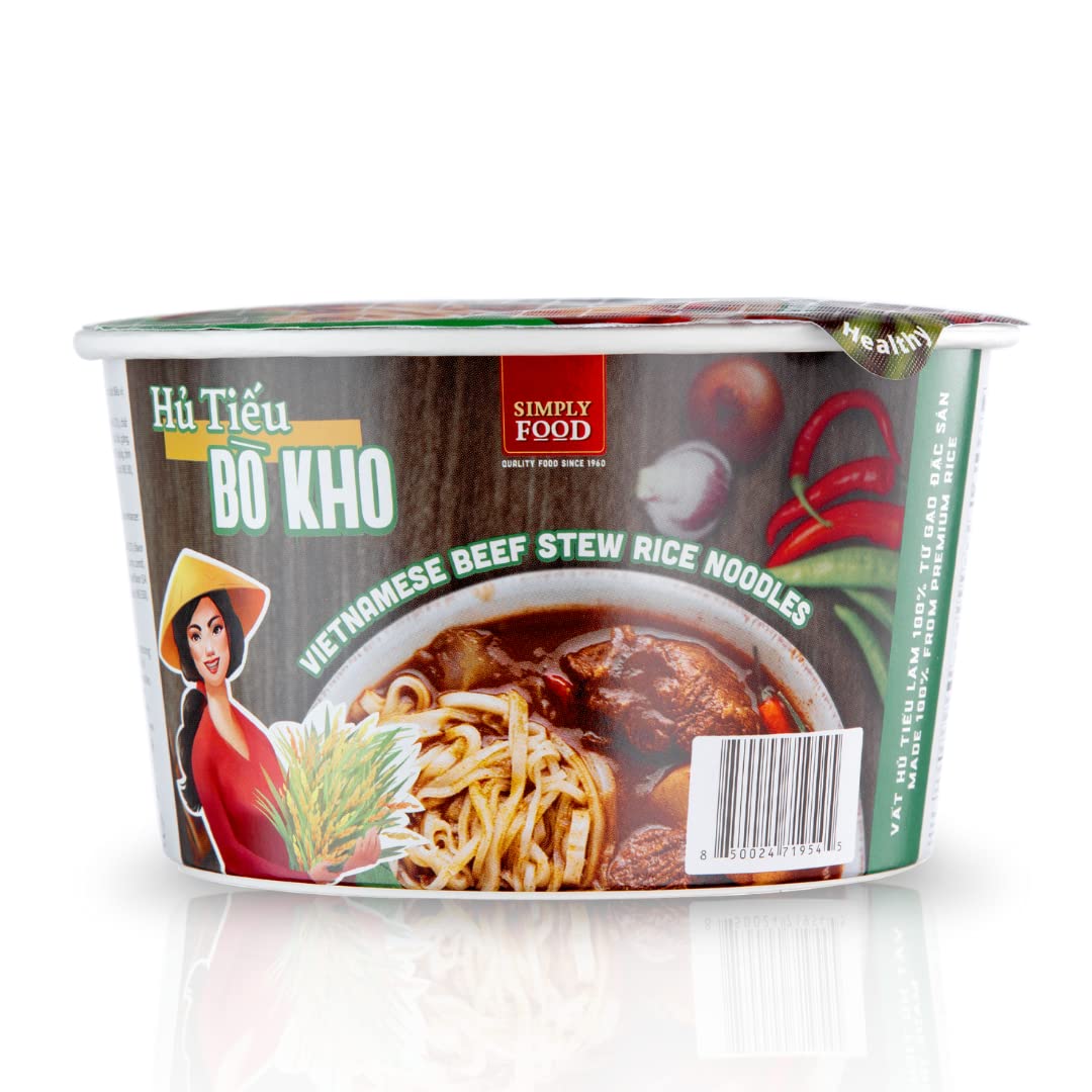 Simly Food Instant Vietnamese Beef Stew Rice Noodles (Hủ Tiếu Bò Kho) - 9 BOWLS/ 75g each