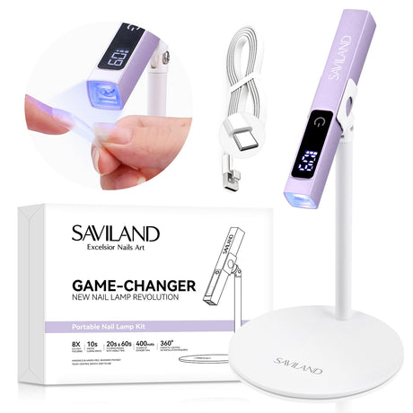 SAVILAND LED U V Light with Magnetic Stand & LCD Screen Portable Nail Lamp Kit Handsfree 2-Timer Modes Portable Mini Nail Dryer Stand for Gel Nails USB Rechargeable and Cordless for Home DIY Manicure