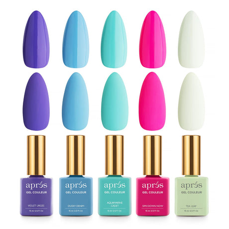 Apres Gel Couleur Combo Set, 5 Color Gel Nail Polish, Bright Nude Pastel Colors with Brush-X Nail Art Brush, 2024 Edition (Set 3)