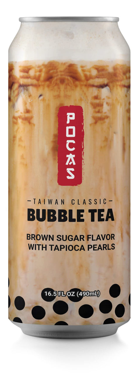 Pocas Bubble Tea with Tapioca Pearls, Brown Sugar (Pack of 8, 16.5 oz), Asian Drinks, Refreshing Milk Tea with Boba Pearls