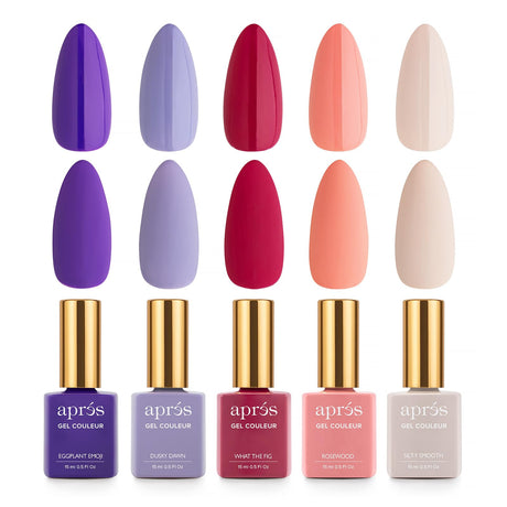 Apres Gel Couleur Combo Set, 5 Color Gel Nail Polish, Bright Nude Pastel Colors with Brush-X Nail Art Brush, 2024 Edition (Set 3)