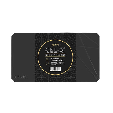 Aprés Gel-X® Sculpted Coffin Long Tip Box | 500pc Gel-X Tips, 11 Sizes 00-9, Premium Quality