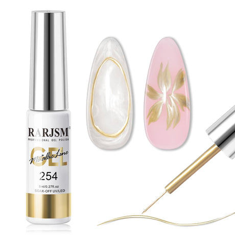 RARJSM Pearl Gold Gel Liner Nail Art Pearlescent Milky Light Purple White Golden Shell Glitter Swirl Effect Gel Nail Polish 8ml Build in Thin Brush Painted Drawing Striper Gel Polish Curing Requires