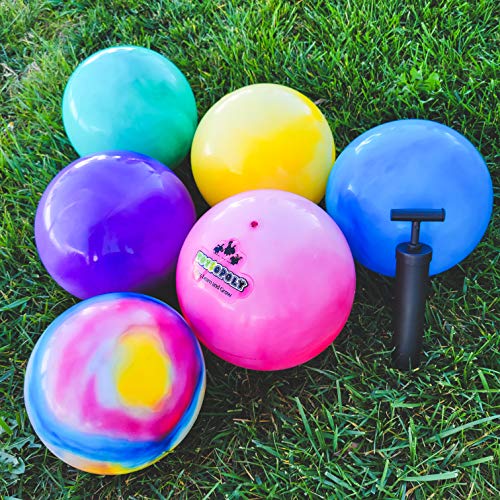 Premium Marbleized Bouncy Balls Plus Pump, 9 Inch Inflatable Sensory Balls, Best Entertainment for Kids, Pets and Adults - Fun Handballs, Kickball, Beach, Pinic, School, Church