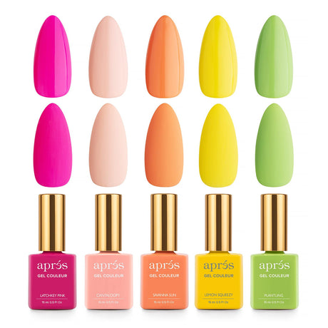 Apres Gel Couleur Combo Set, 5 Color Gel Nail Polish, Bright Nude Pastel Colors with Brush-X Nail Art Brush, 2024 Edition (Set 3)