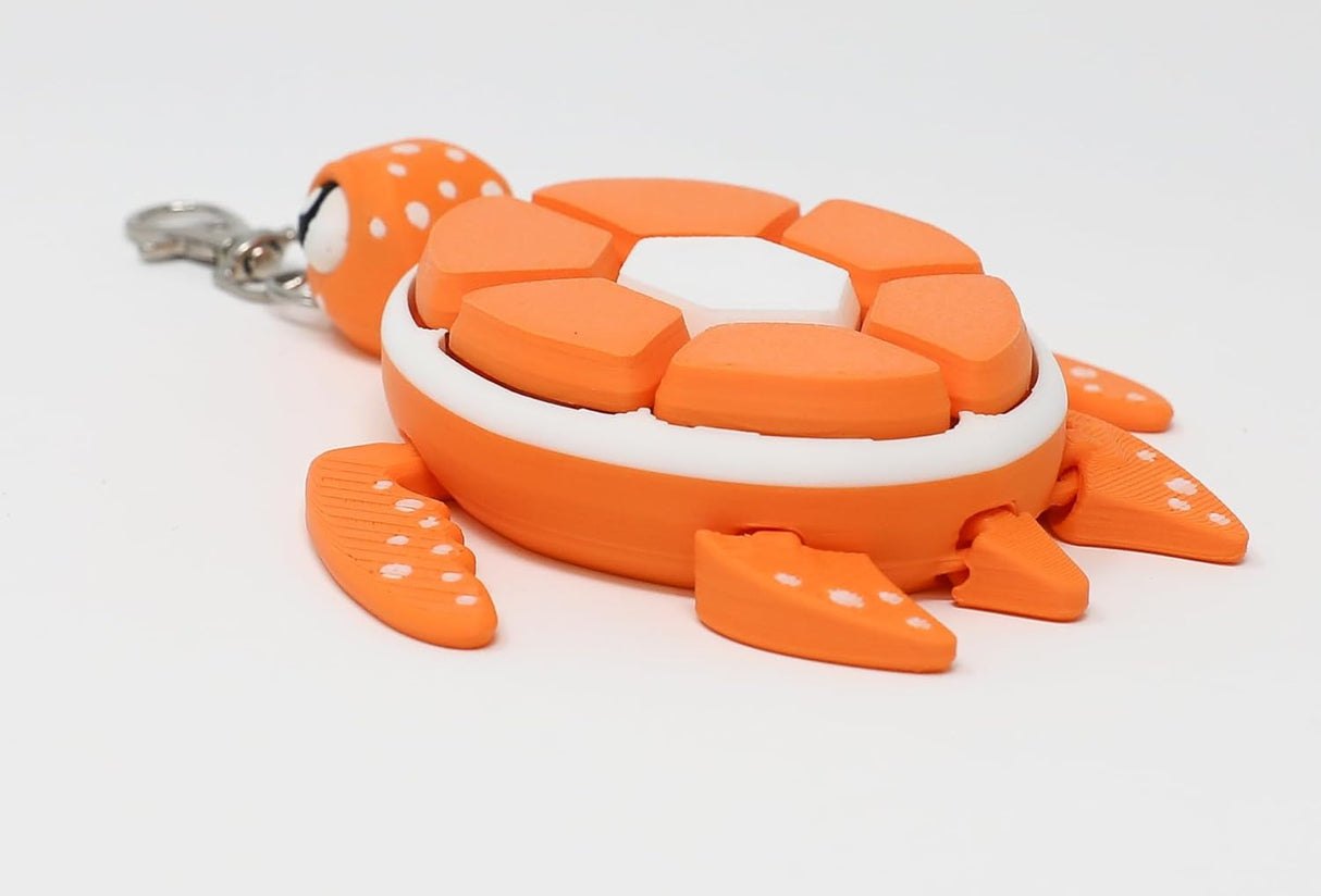 Fruit Turtle Fidget Clicker Keychain 3D Printed - Sensory Stress Relief Toy for Autism, ADHD, Anxiety, and Fidgeting (Orange Turtle)