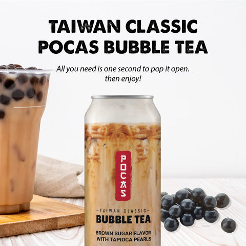Pocas Bubble Tea with Tapioca Pearls, Brown Sugar (Pack of 8, 16.5 oz), Asian Drinks, Refreshing Milk Tea with Boba Pearls